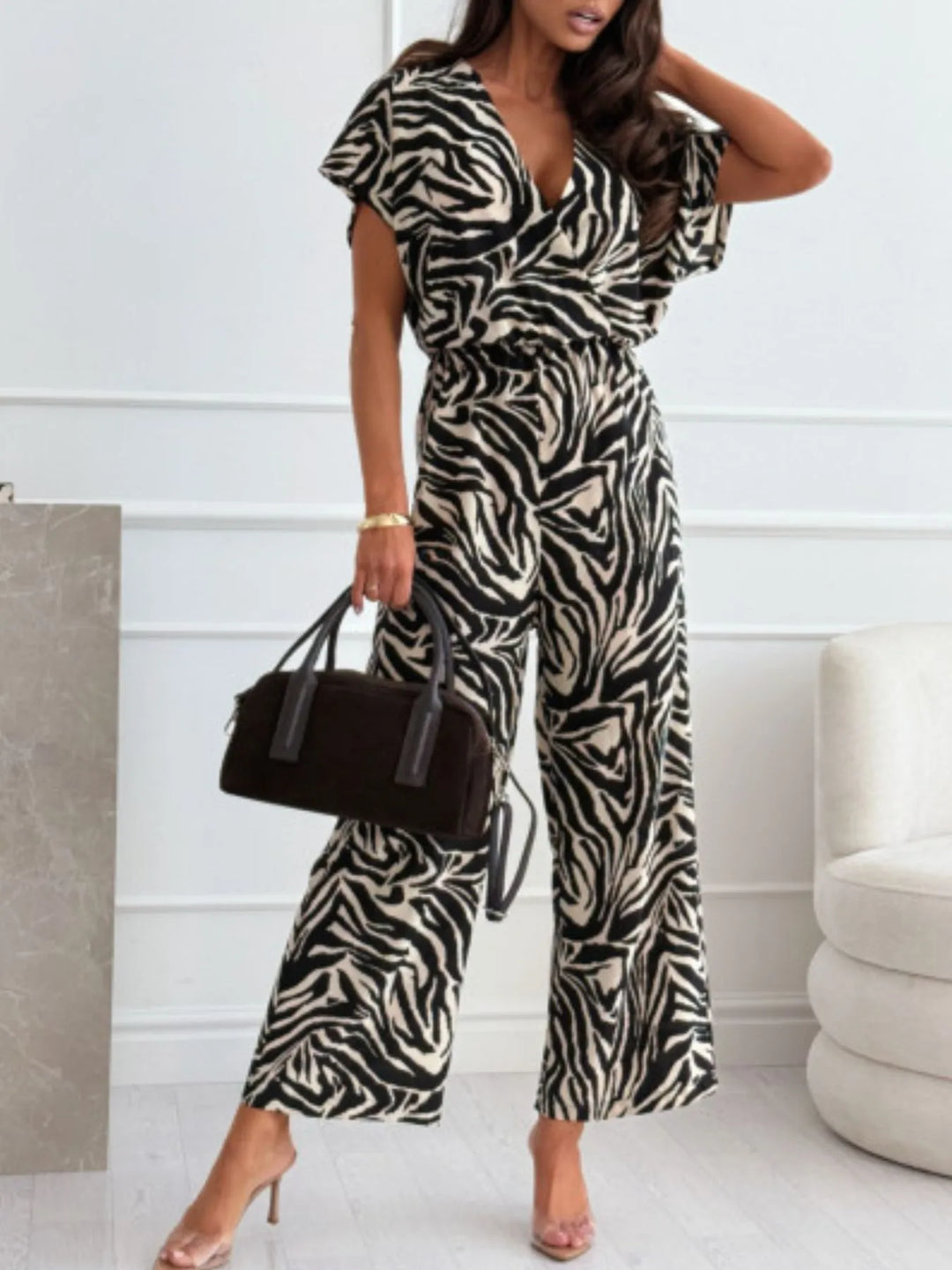 Zebra Animal Print Wide Leg Jumpsuit