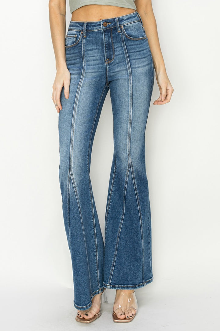Dark Risen Full Size High Rise Front Seam Detailed Flare Jeans