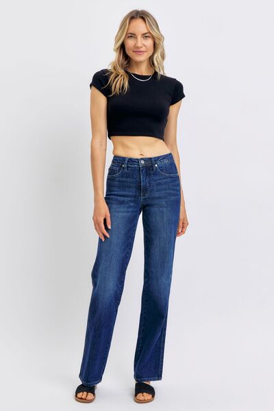 Dark Judy Blue Full Size Tummy Control Straight Jeans Plus Size