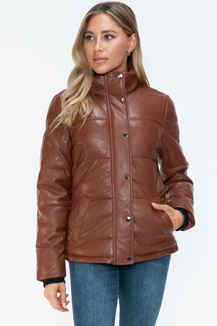 Brandy Ymi Pocketed Zip Up Turtleneck Puffer Jacket