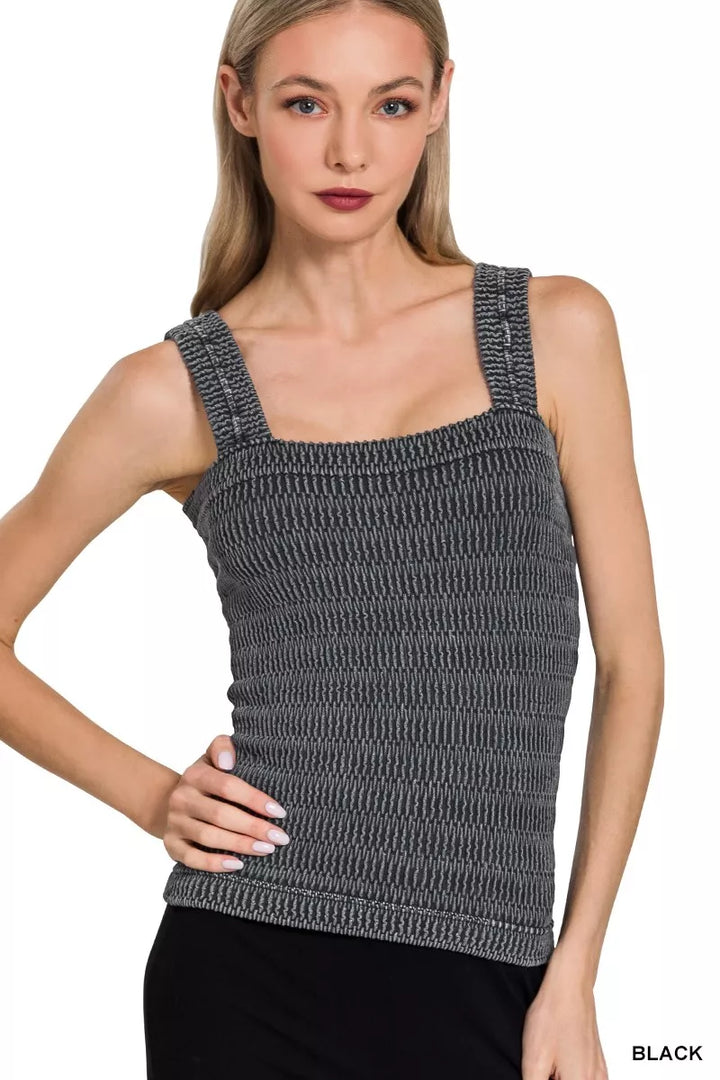 Black Zenana Seamless Winkle Stone Washed Tank Top