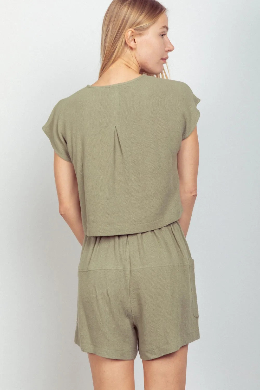 Sage Very J Woven Cropped Top Waist Tie Shorts Set