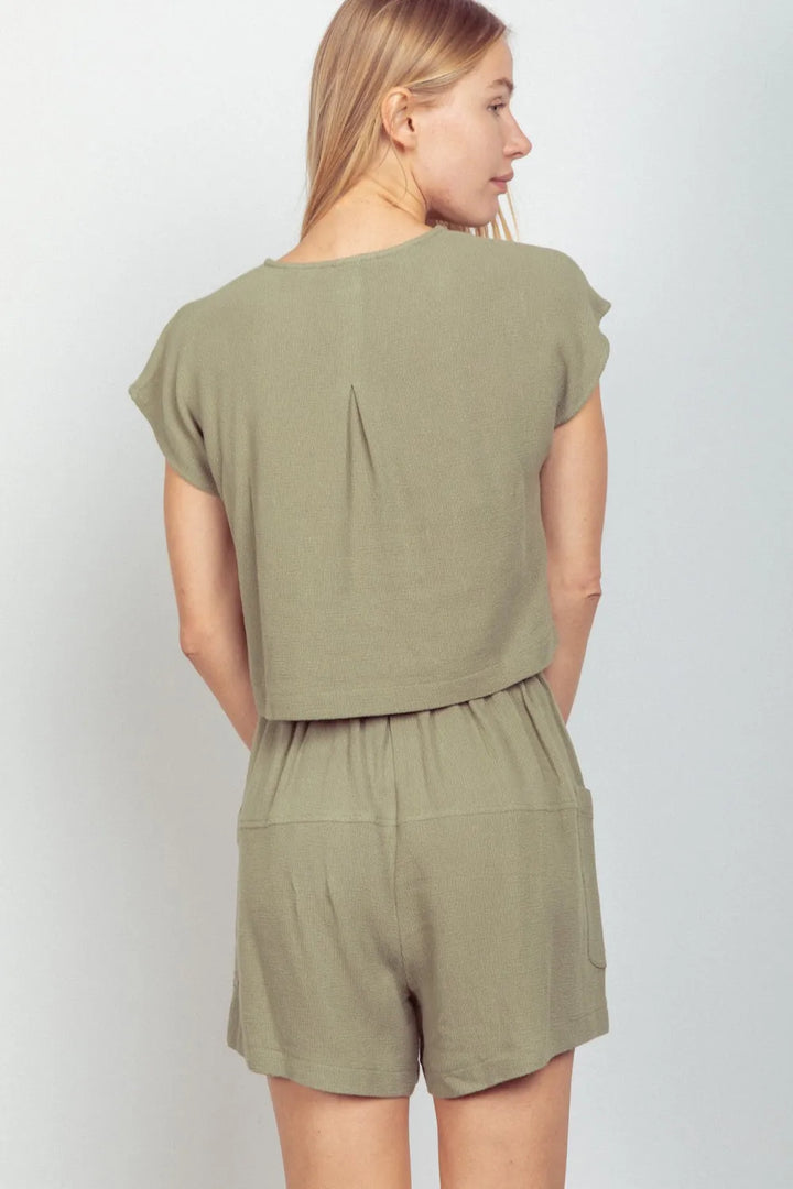 Sage Very J Woven Cropped Top Waist Tie Shorts Set