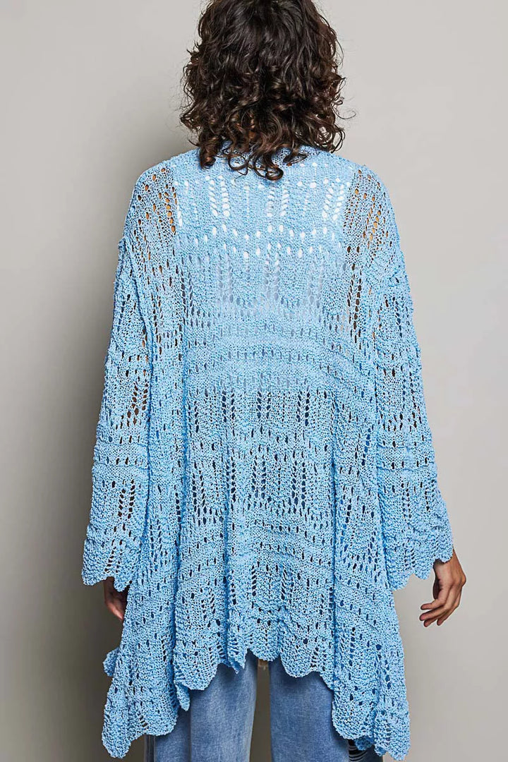 Pol Openwork Lightweight Open Front Cardigan With Scalloped Edge