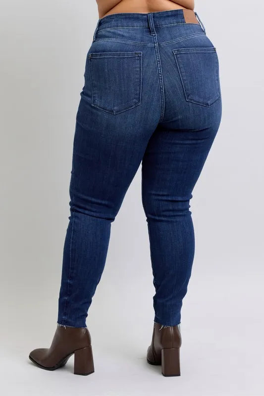 Dk Judy Blue Full Size Mid Rise Skinny Jeans With Raw Hem Plus Size