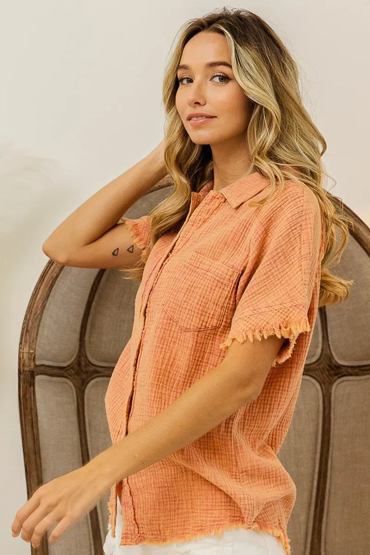 Vintage Apricot Bibi Mineral Washed Buttoned Up Shirt Top
