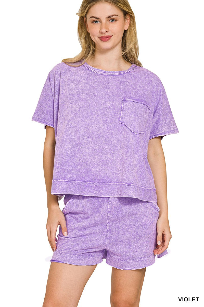 Violet Zenana Halo Snow Washed Boxy Top Shorts Set 3