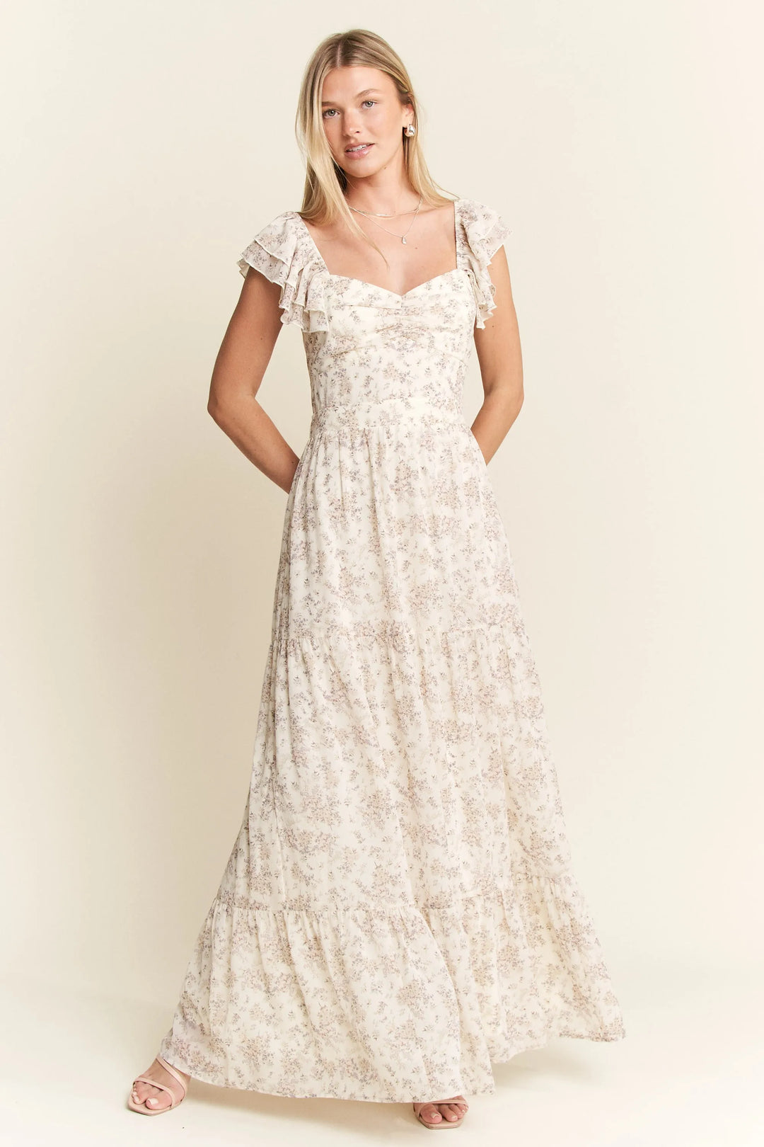 Ivory Jade By Jane Full Size Ruffle Sleeve Tiered Maxi Dress Plus Size