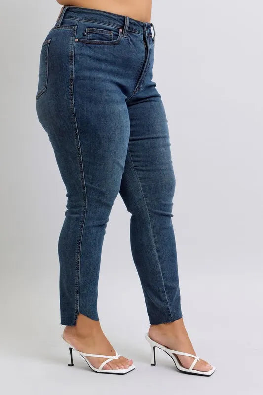 Dk Judy Blue Full Size High Waist Tummy Control Step Hem Skinny Jeans Plus Size