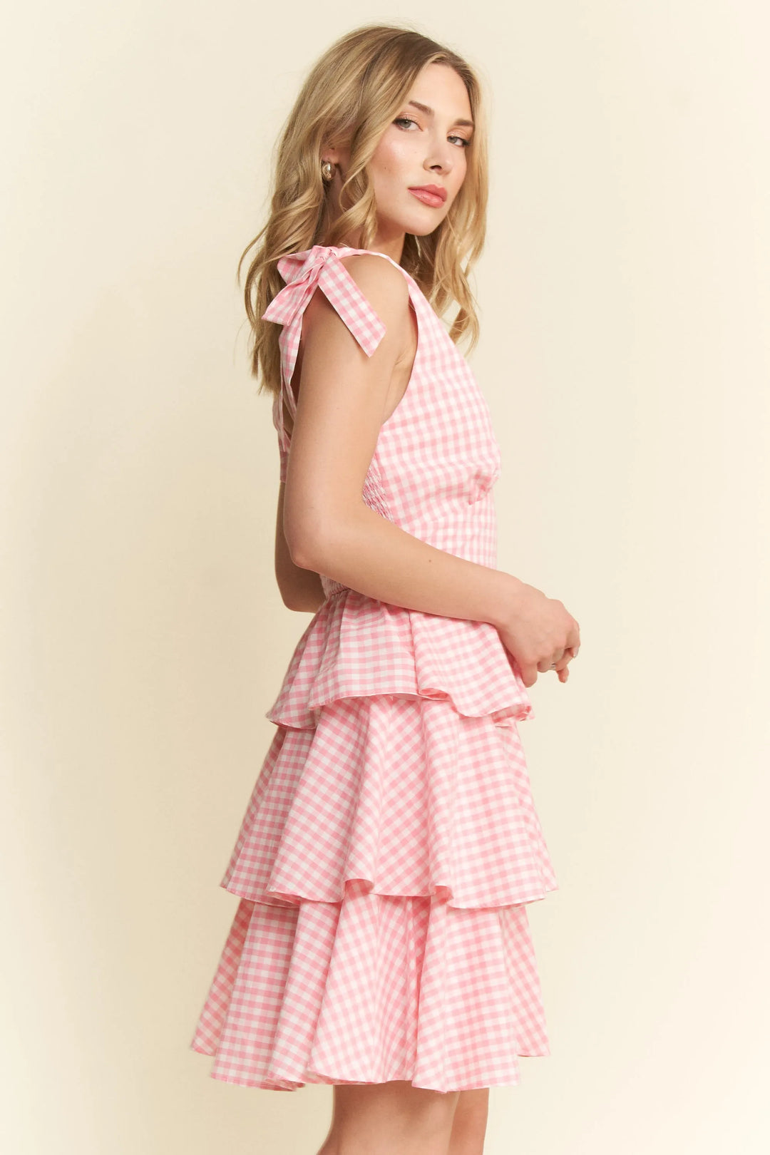 Candy Pink Jade By Jane Gingham Tiered Mini Dress