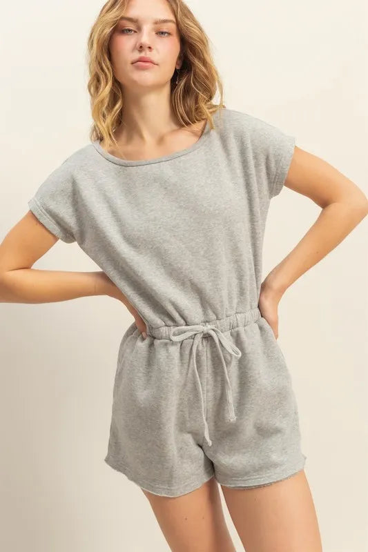 Light Gray Hyfve Round Neck Short Sleeve Drawstring Waist Romper