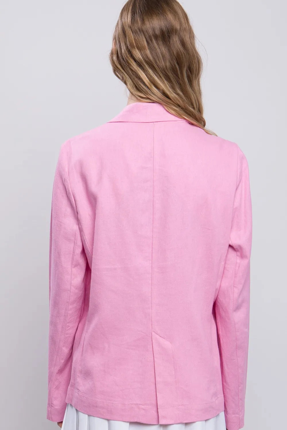 Pink Love Tree One Button Long Sleeve Linen Blazer