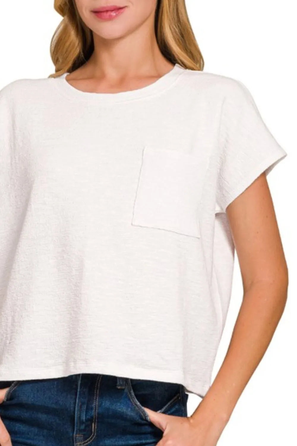 Off White Zenana Round Neck Short Sleeve T Shirt 1