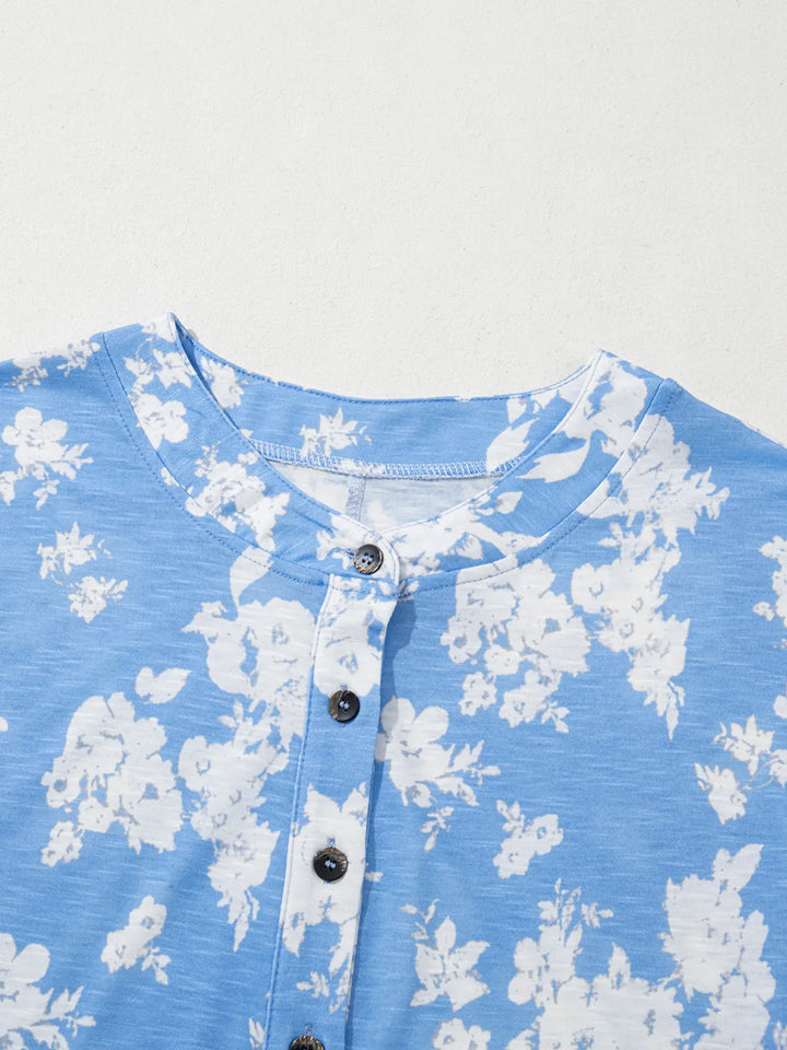 Printed Button Front Wide Leg Jumpsuit