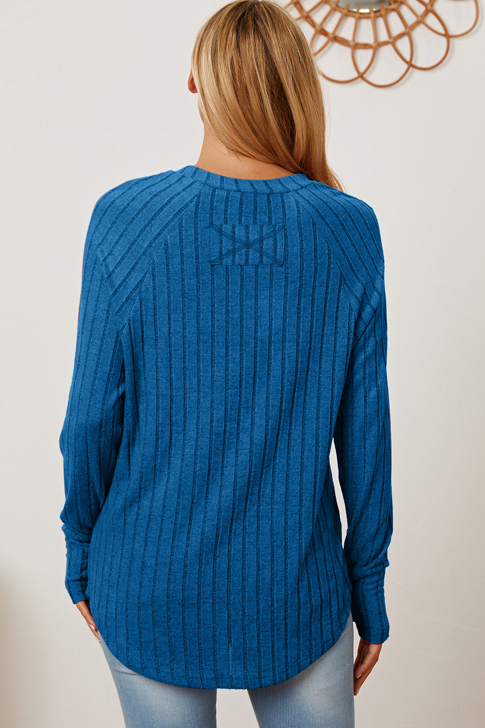 Sky Blue Basic Bae Full Size Ribbed Thumbhole Sleeve T Shirt