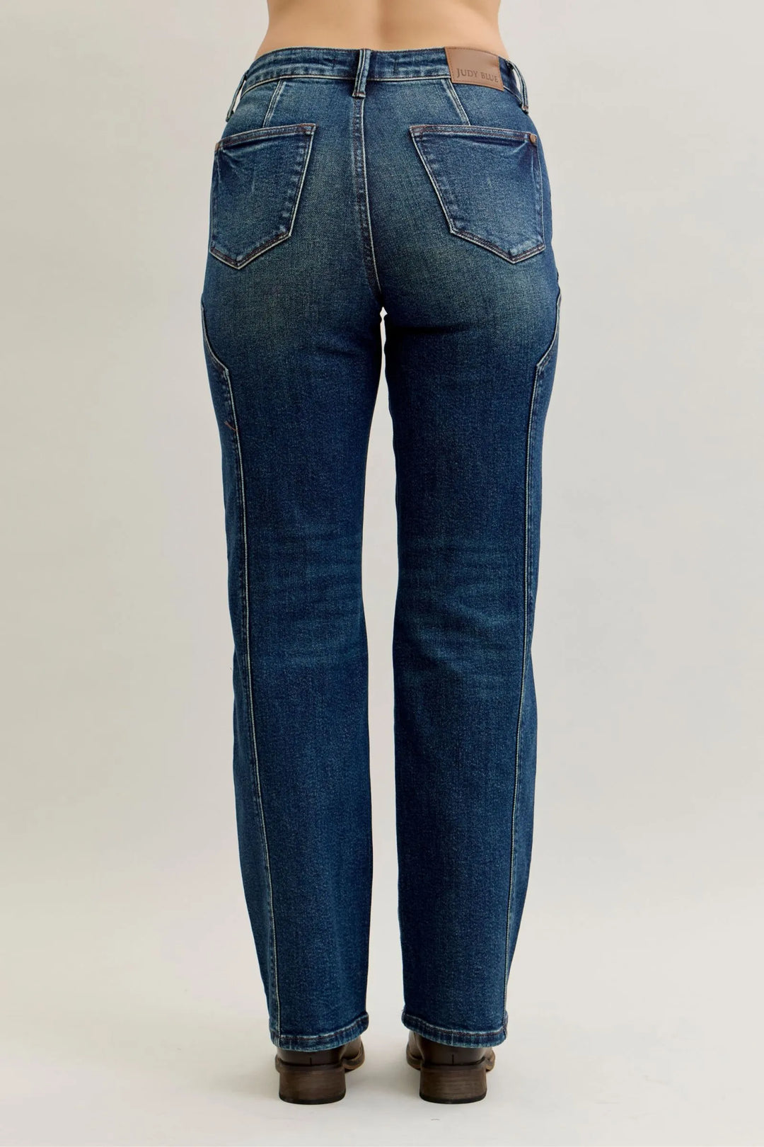 Dark Judy Blue Full Size Seam Detail Straight Leg Jeans Plus Size