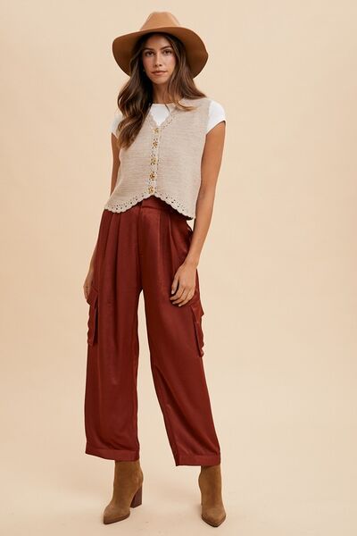 Annie Wear Wide Leg Cargo Satin Pants 1