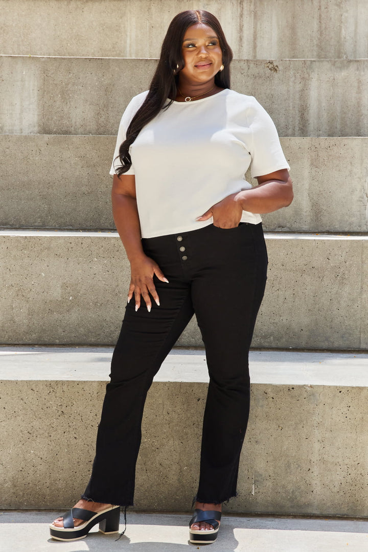 And The Why Pearly White Full Size Criss Cross Pearl Detail Open Back T Shirt