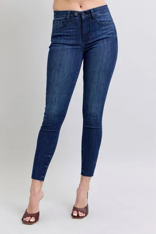 Dk Judy Blue Full Size Mid Rise Skinny Jeans With Raw Hem Plus Size