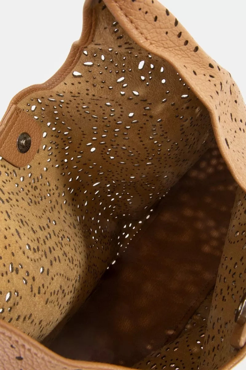 Fame Intricate Cutout Motif Leather Shoulder Bag