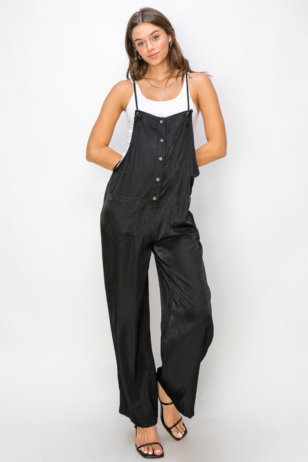 Black Hyfve Half Button Sleeveless Straight Jumpsuit