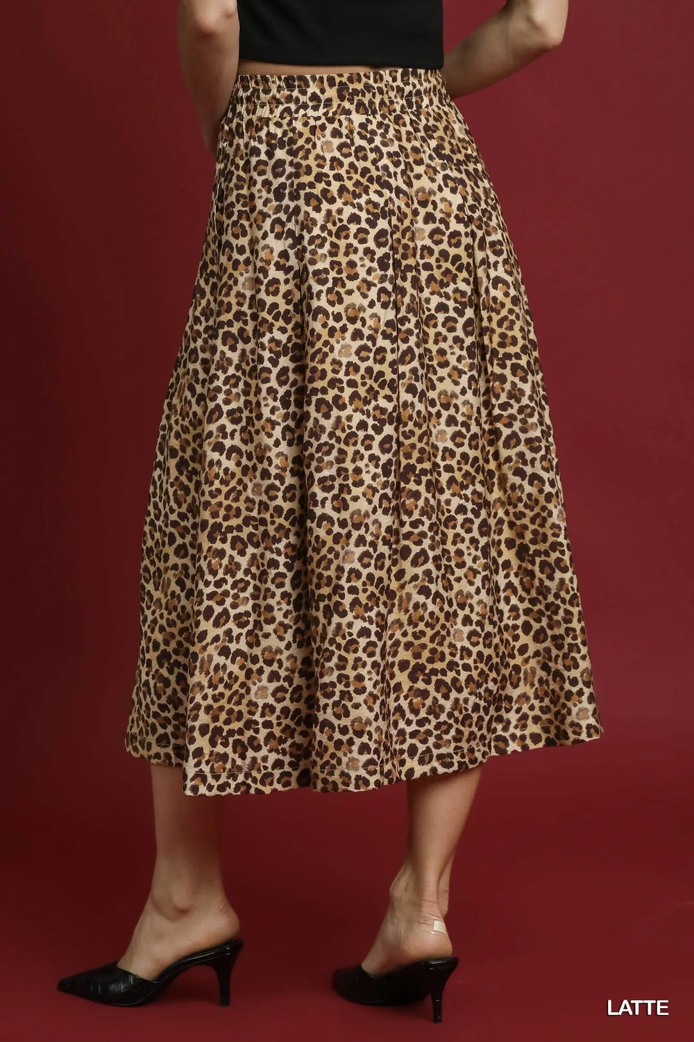 Latte Umgee Drawstring Leopard Midi Skirt 1
