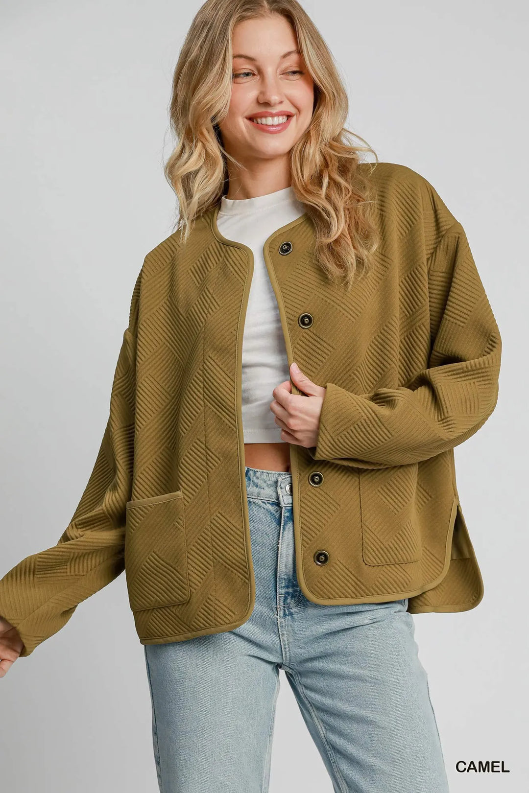 Camel Umgee Textured Jacquard Jacket