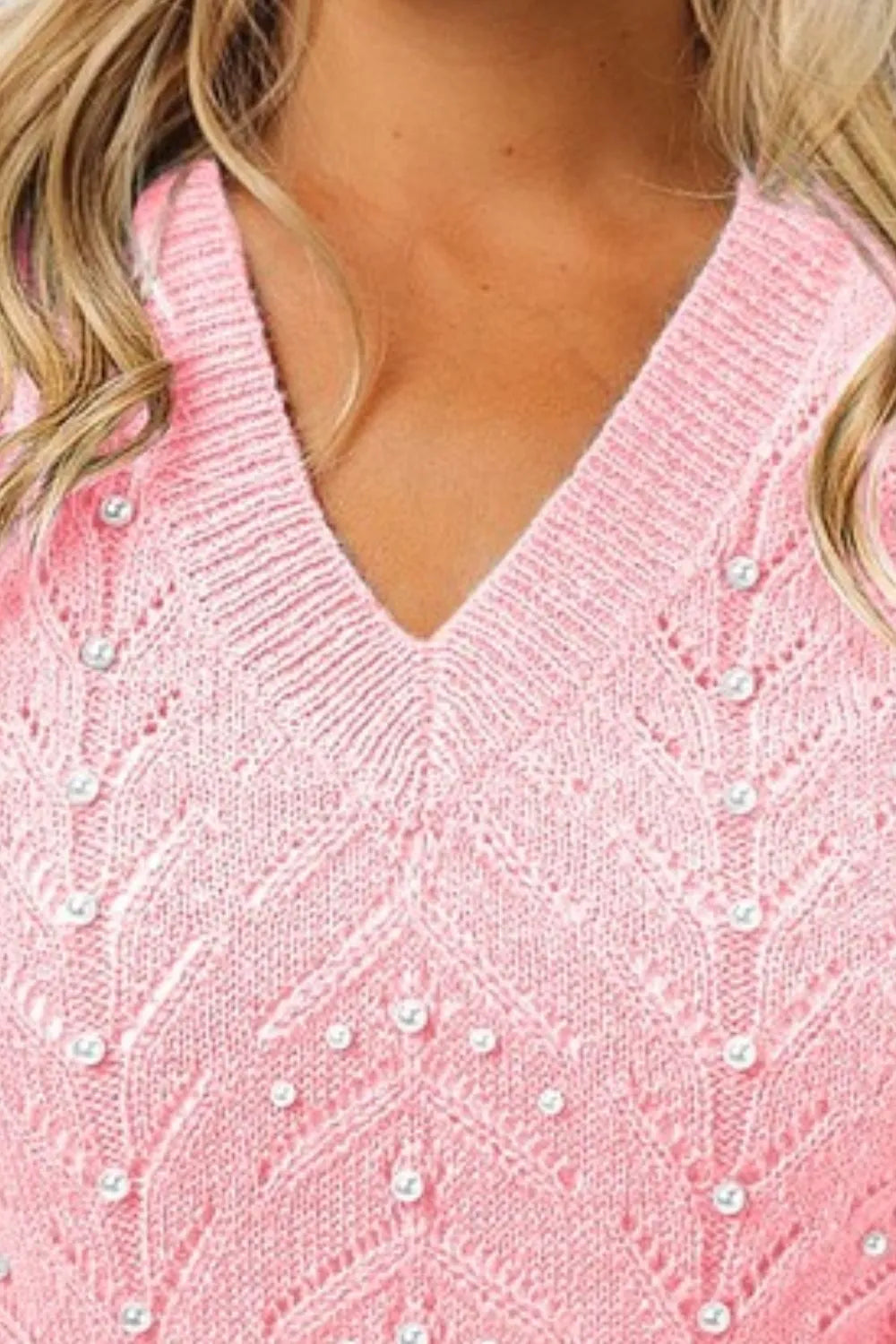 Blush Bibi Chevron Pointelle Pearl Knit Top 1