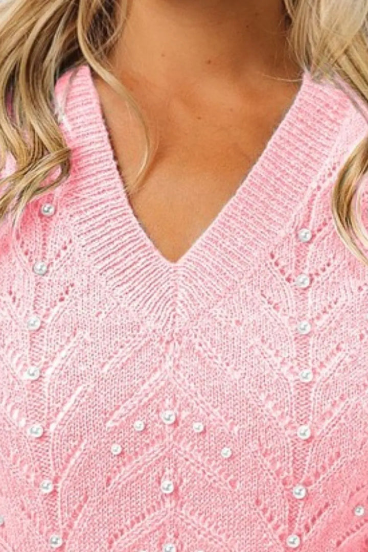 Blush Bibi Chevron Pointelle Pearl Knit Top 1