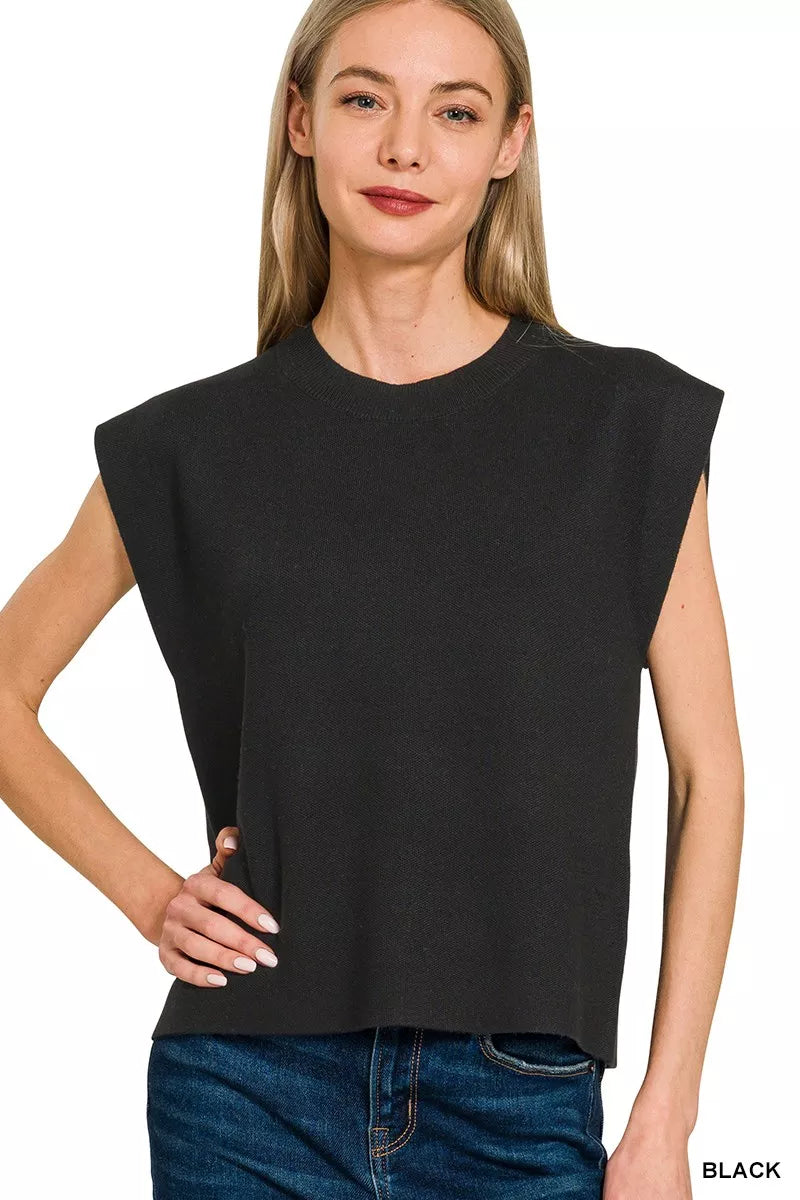 Black Zenana Round Neck Viscose Sweater Vest 5