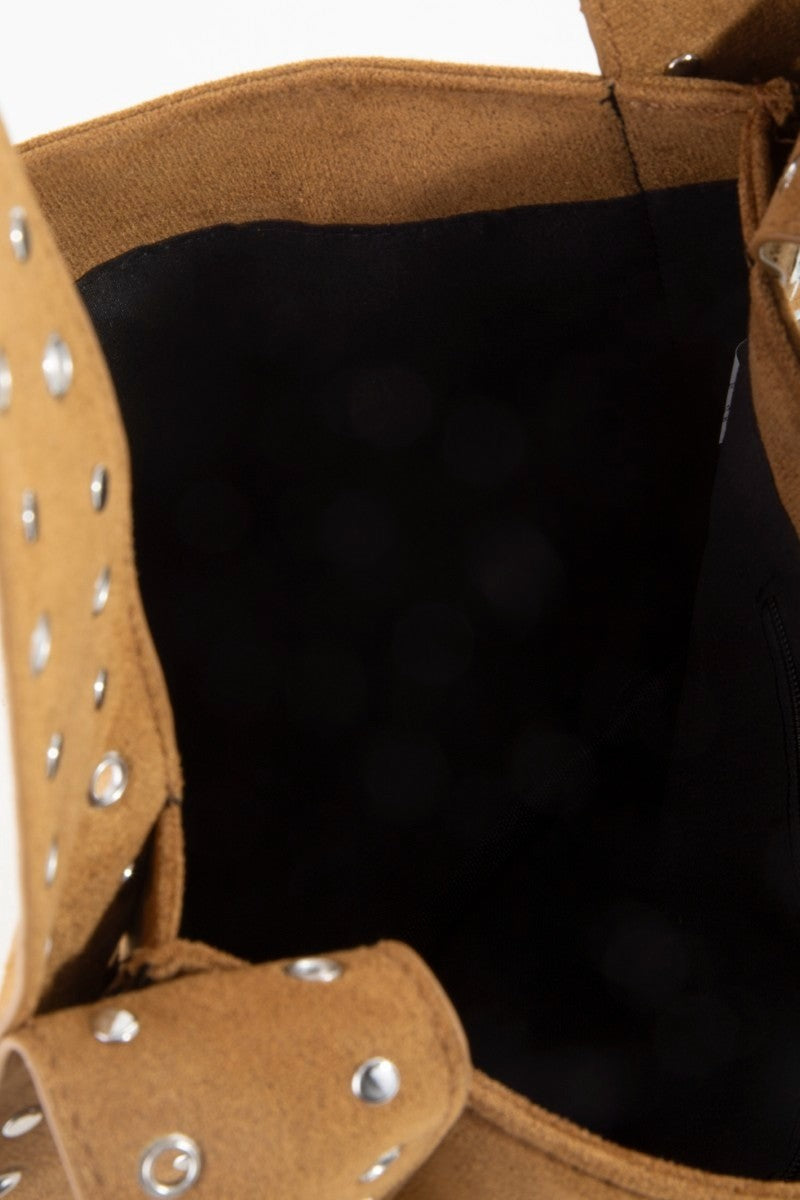 Fame Grommet Strap Suede Shoulder Bag