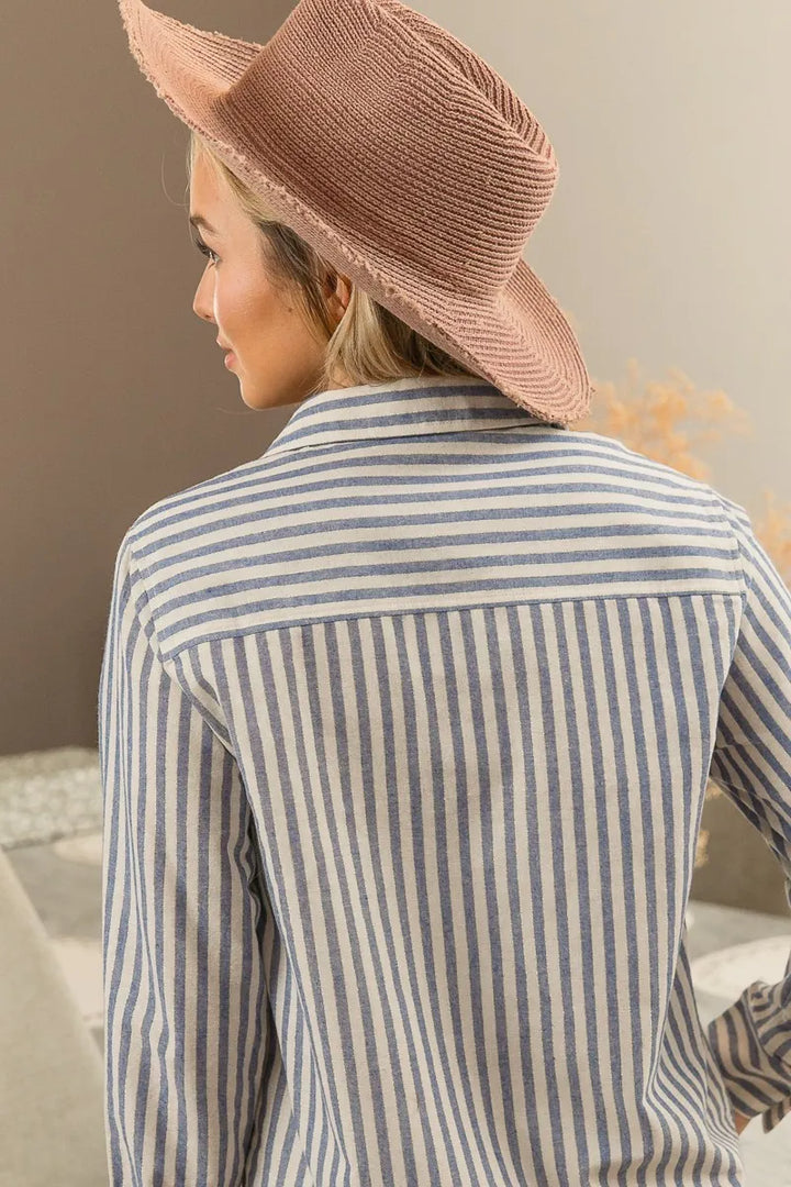 Bibi Lurex Linen Stripe Shirt Button Down Top
