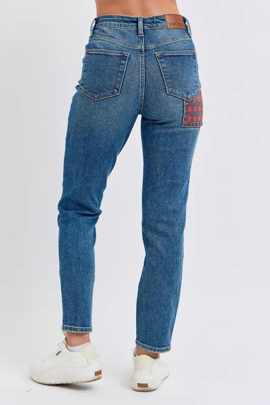 Md Judy Blue Full Size Hw Plaid Patch Slim Fit Jeans Plus Size