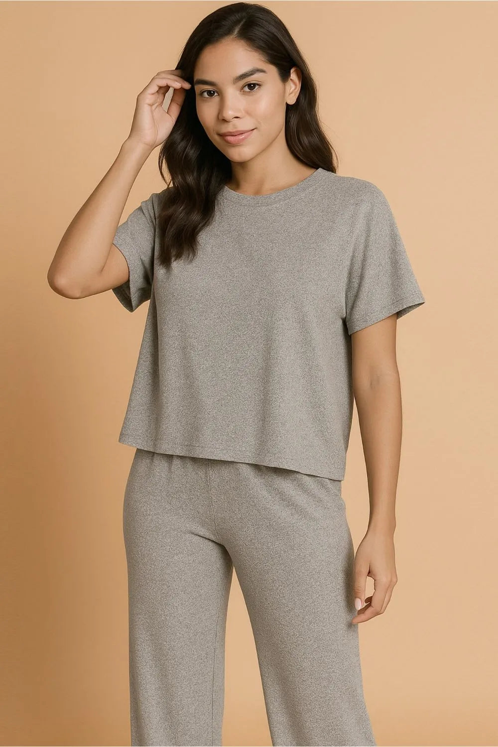 Gray Zenana Soft Melange Short Sleeve Tee Long Pants Set