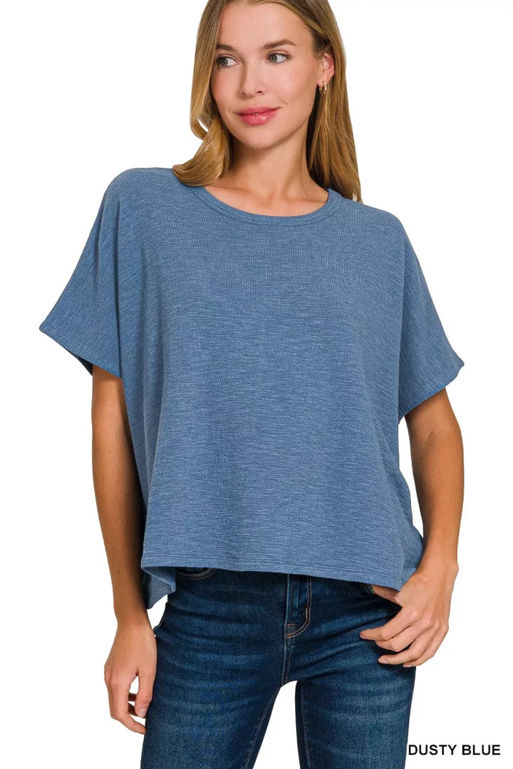 Dusty Blue Zenana Cotton Slub Oversized Tee