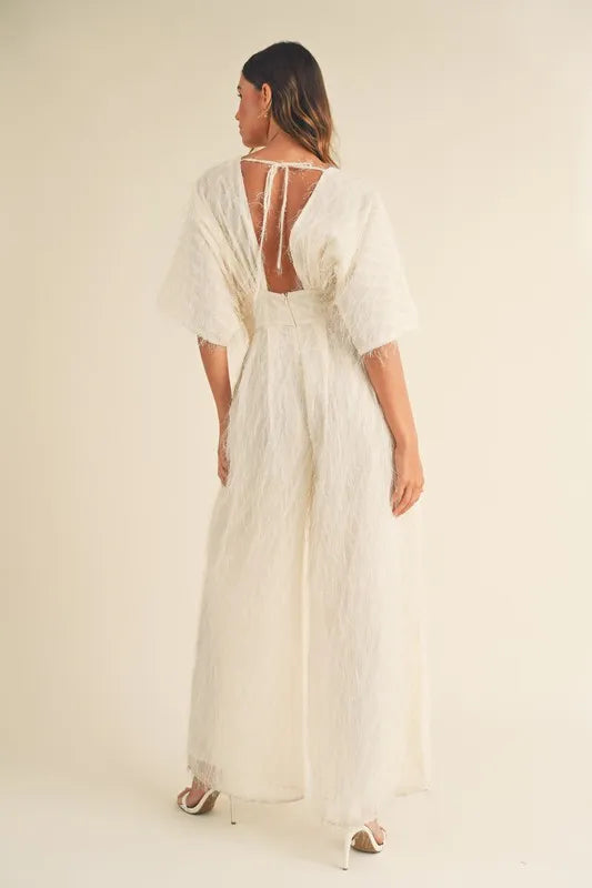 Mable Fluffy Deep V Neck Wide Leg Jumpsuit 1