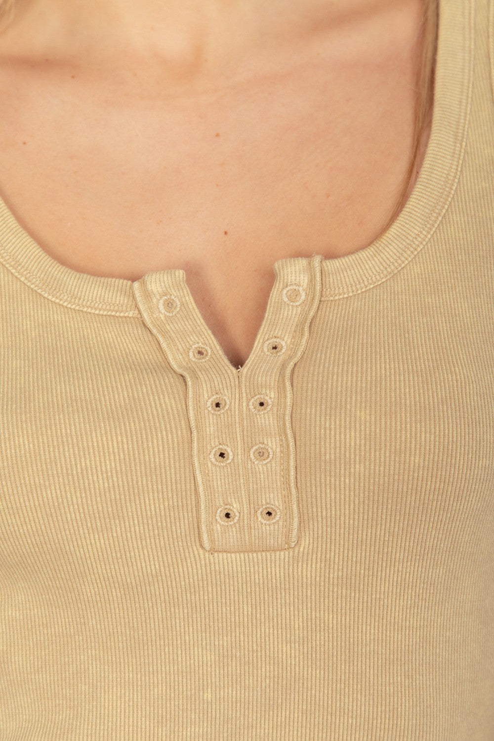 Beige Very J Washed Ribbed Tank With Placket Detail