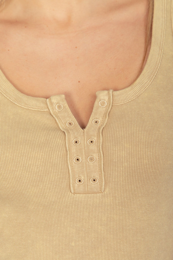 Beige Very J Washed Ribbed Tank With Placket Detail