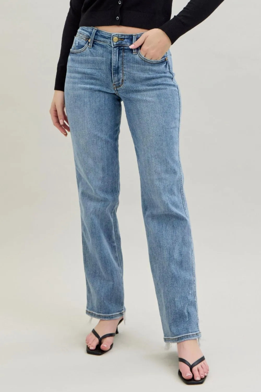 Medium Judy Blue Frayed Hem Cell Phone Pocket Dad Jeans