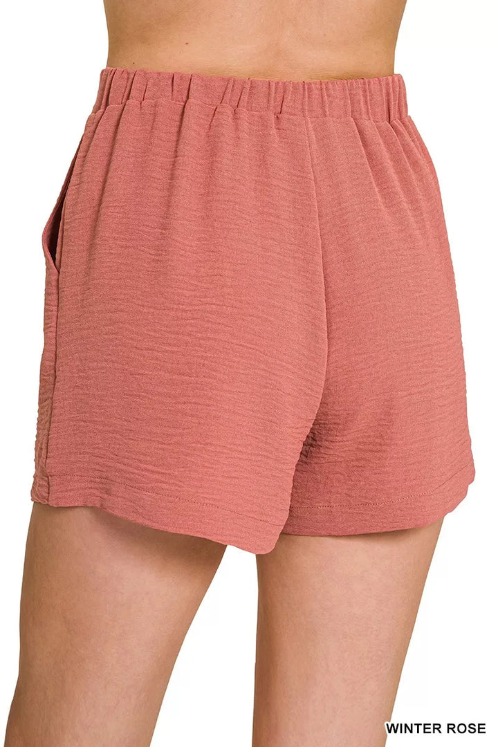 Winter Rose Zenana Woven Airflow Back Elastic Waist Shorts 2