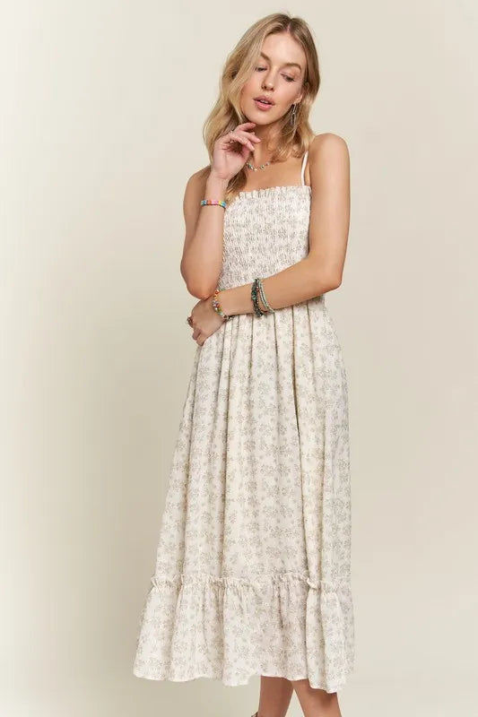 Sage Adora Smocked Floral Ruffled Hem Cami Dress