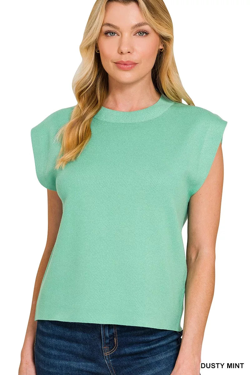 Dusty Mint Zenana Round Neck Viscose Sweater Vest 2
