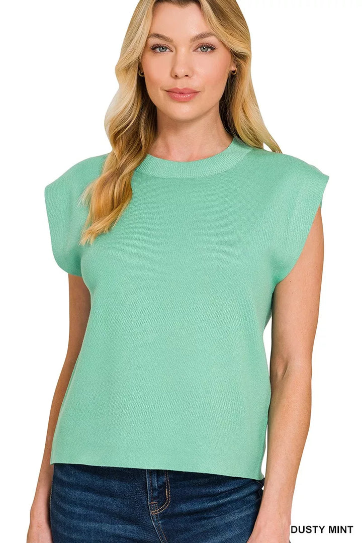 Dusty Mint Zenana Round Neck Viscose Sweater Vest 2