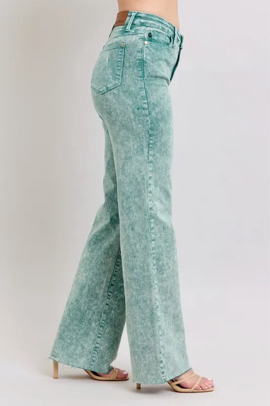 Sea Green Judy Blue Full Size High Waist Garment Dyed Raw Hem Dad Jean Plus Size