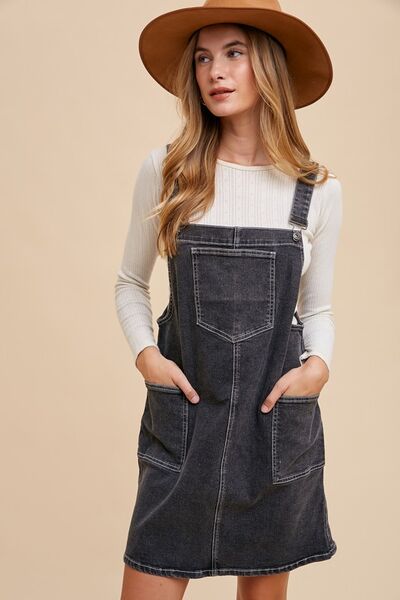 Black Annie Wear Wide Strap Denim Overall Dress With Pockets 1
