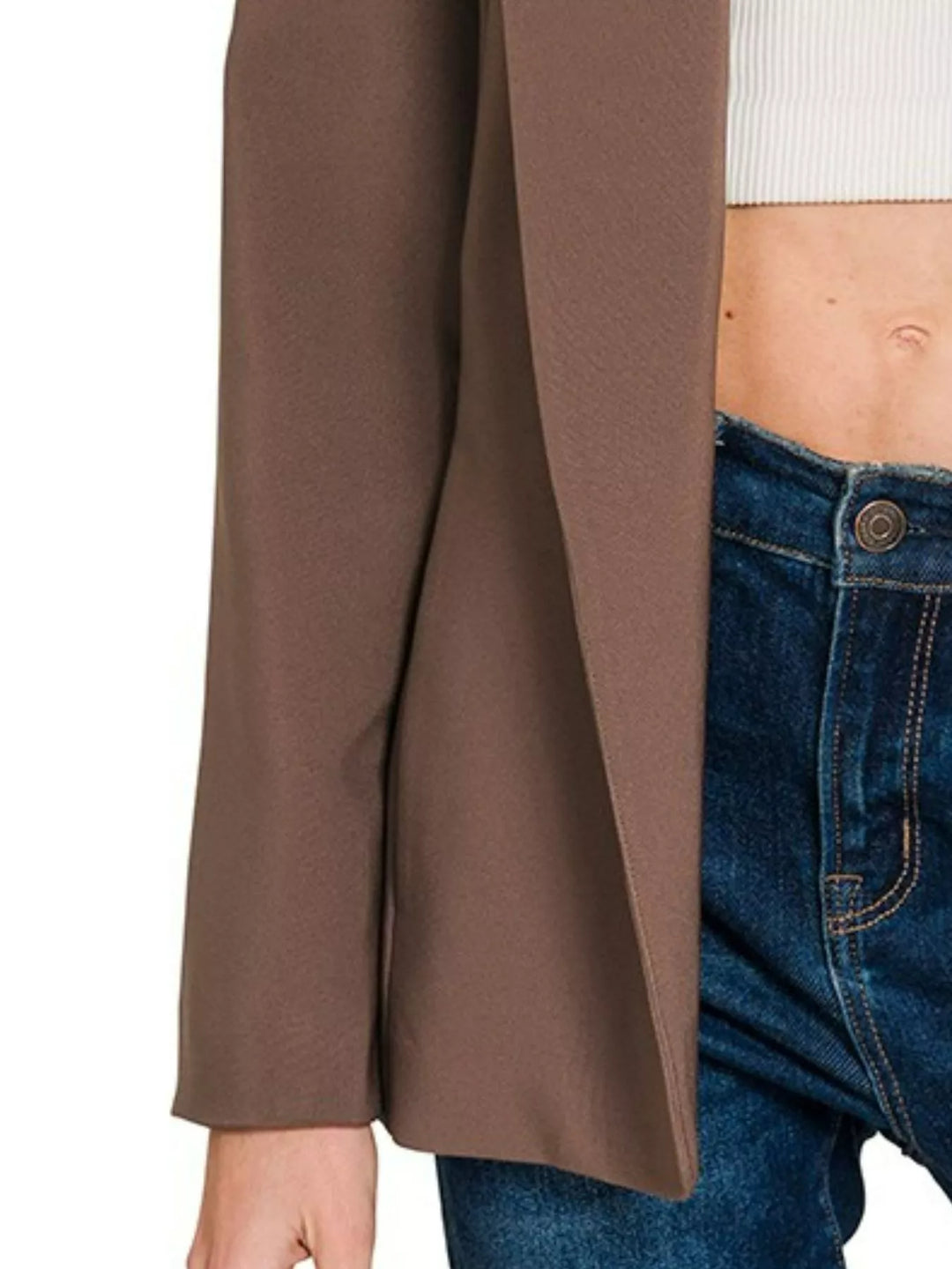 Brown Zenana Woven Long Sleeve Blazer With Lining 6