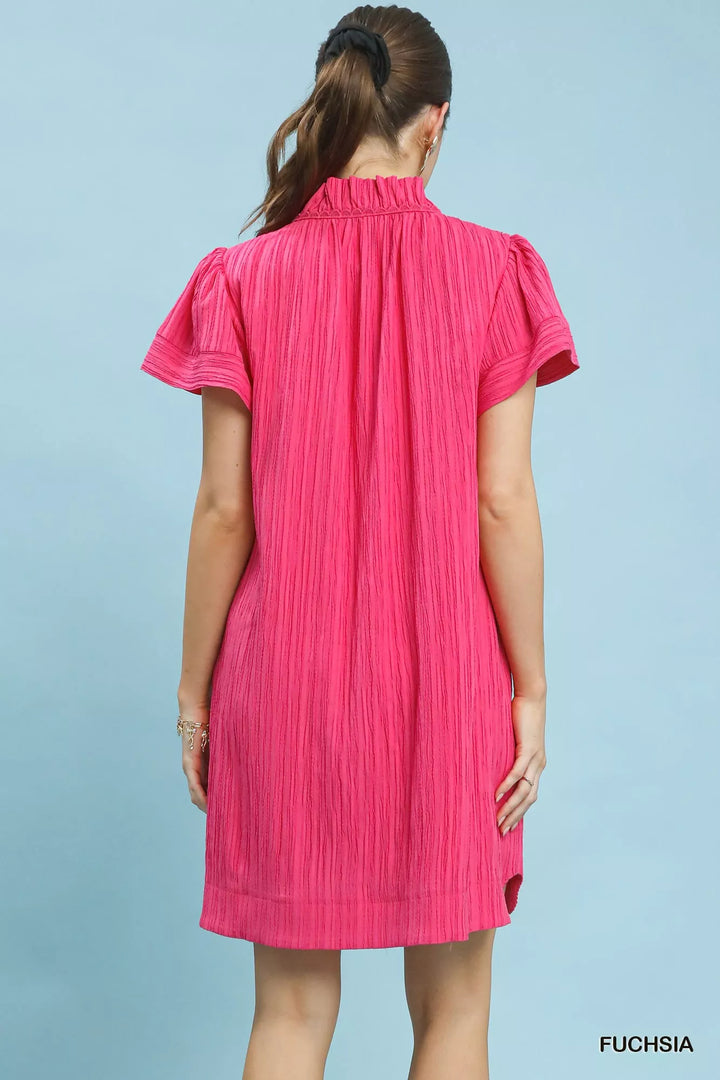 Fuchsia Umgee Flutter Sleeve V Neck Shift Dress 1