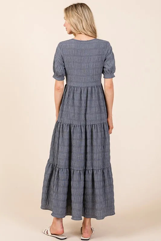 Charcoal Bombom Textured Short Sleeve Tiered Dress 1