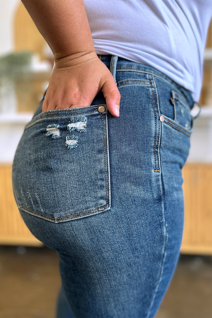 Dark Judy Blue Full Size Tummy Control High Waist Slim Jeans