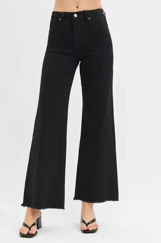 Black Risen Full Size Tummy Control High Rise Wide Jeans Plus Size